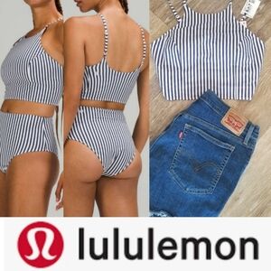 Lululemon High Neck Long Swim Top Striped Seersucker NWT Crop Top Bikini Vacay